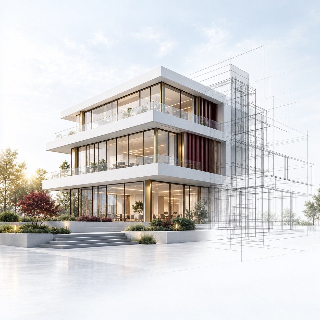 Architectural concept of a contemporary building and construction linework